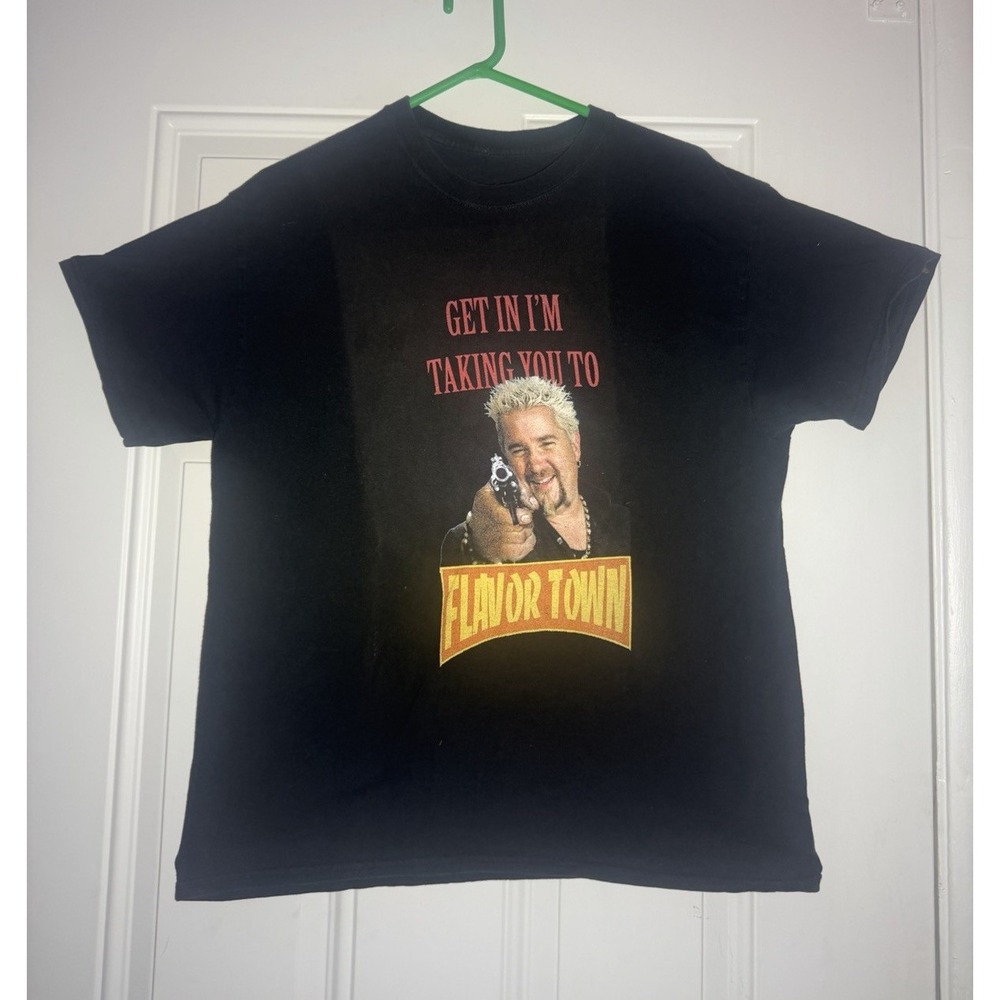 Men's Black Flavor Town Graphic Print Crew Neck Short Sleeve T-Shirt One Size